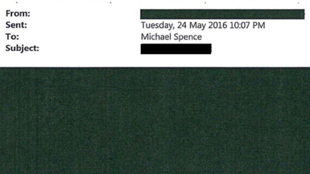 A redacted email sent to vice-chancellor Michael Spence.