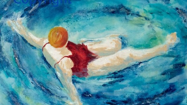 Sue Hudson, Swimmer, acrylic, detail. From Artistic Vision Gallery.