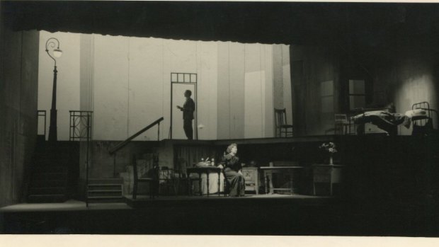 John Adams and Joan Bruce
in the Adelaide performance of Patrick White's The Ham Funeral in 1961.