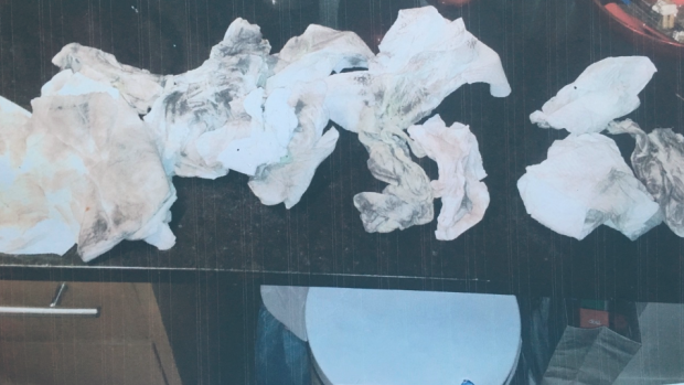 Filthy cleaning cloths from Troy Coward's attempt to clean unit after police forensic investigation