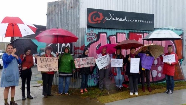 Protesters outside Wicked Campers in Brisbane back in 2014.