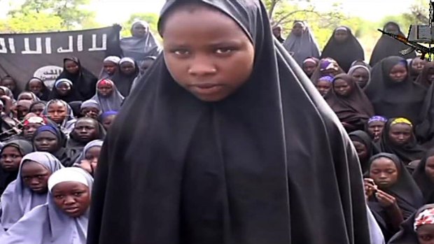 Image from the first video by Boko Haram after the abduction of the Chibok girls in 2014.