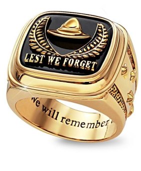 Anzac merchandise: Lest We Forget 24K Gold-Plated Men's Ring.