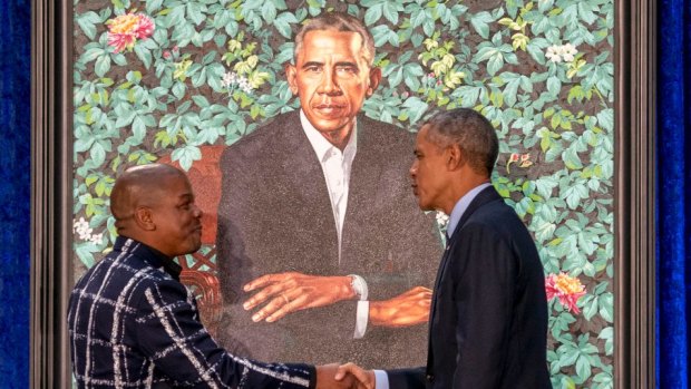 Former president Barack Obama and artist Kehinde Wiley said they bonded over their similar life stories.