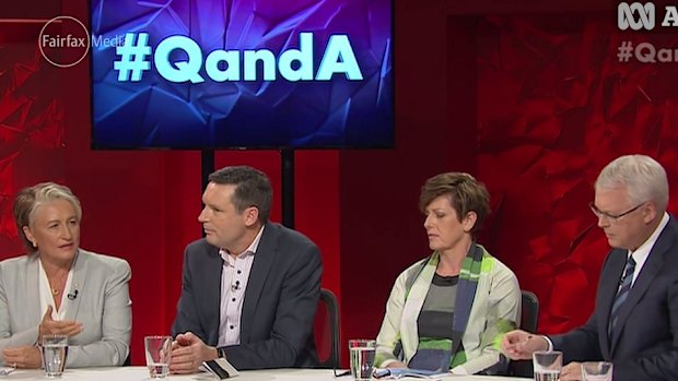 Dr Kerryn Phelps, Australian Christian Lobby managing director Lyle Shelton, Labor MP Anna Burke and Q&A host Tony Jones. 