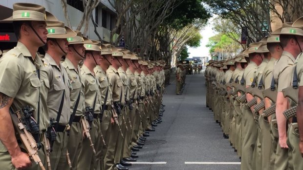 6th Battalion RAR Army soldiers parade in Brisbane to mark 50 years of service to Brisbane.