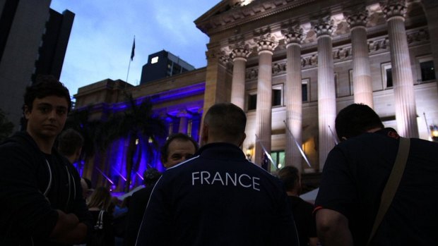 A candlelight vigil for France in King George Square, Brisbane.
