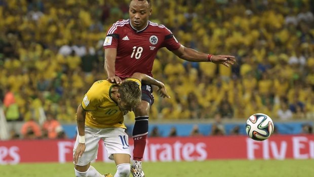 "Evil tackle": Neymar is fouled by Juan Zuniga.