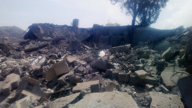 An image released by Medecins Sans Frontieres shows the aftermath of the alleged air strike on a hospital in Saada province, Yemen. 