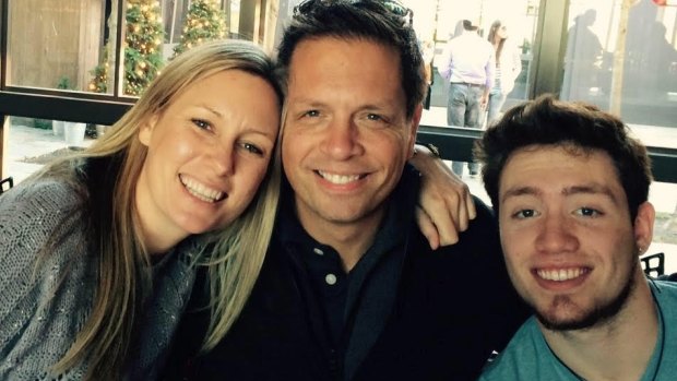 Justine Damond (left) with her fiance Don and Don's son, Zach. She fell in love with Don after listing the attributes of her ideal man.