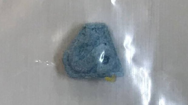 One of the 'blue superman' pills that were responsible for 11 people being taken to Newcastle hospitals on the weekend. 