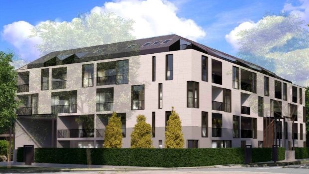 An impression of the apartment complex planned for the corner of Torrens and Elouera streets, Braddon, included in the renotified development application.