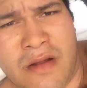 A screen shot from an video Braxton Rocha posted to Instagram after he was attacked by a shark.