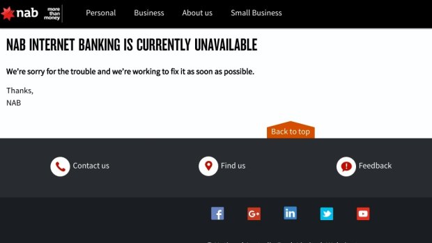 A screenshot from NAB internet banking, which crashed on Thursday morning.