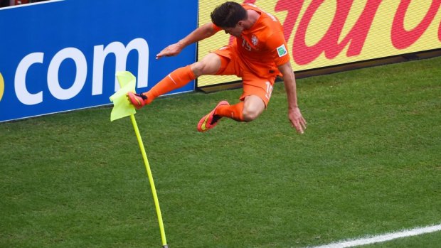 Late drama: Klaas-Jan Huntelaar celebrates his winning penalty.