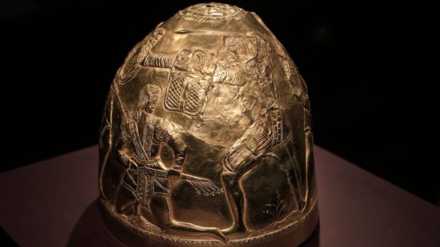 A Scythian gold helmet from the 4th century BC was part of 'The Crimea - Gold and Secrets of the Black Sea' exhibition, at Allard Pierson Museum in Amsterdam in 2014.