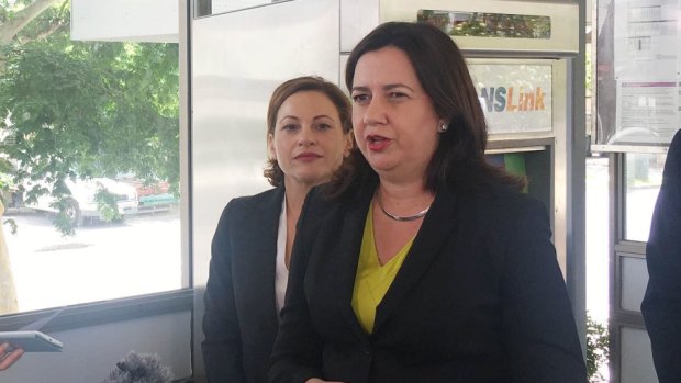 Queensland Premier Annastacia Palaszczuk and Deputy Premier Jackie Trad speak to media on Tuesday.