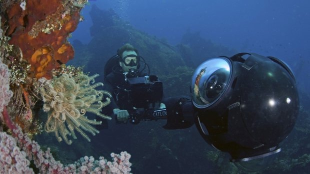 An underwater panoramic camera surveys a reef in Indonesia.