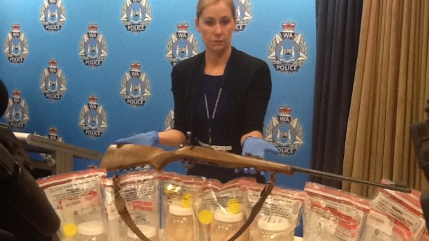 Police display the haul from what they believe was a bust on a major organised methylamphetamine syndicate.