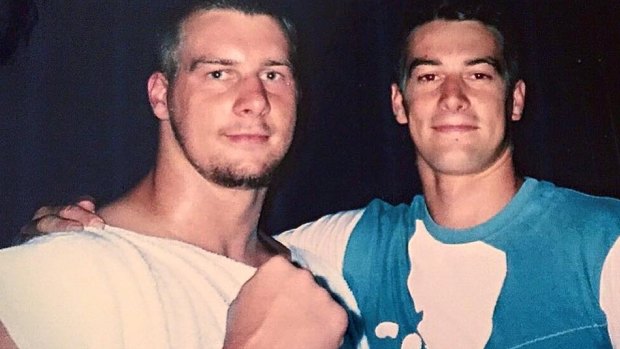 A fresh-faced Mark de Mori at age 22 with brother Eric, just after his first professional fight in Queensland.