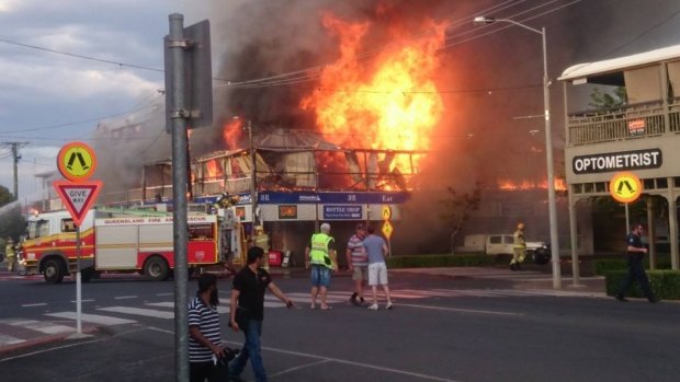 The Royal Hotel, Roma being tended to by fire crews.