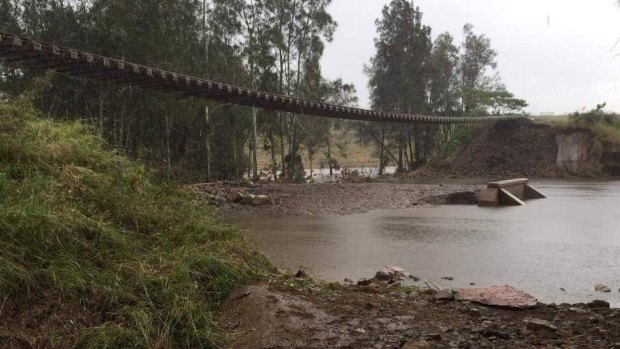 Part of railway lines heavily affected by this month's rains in the Hunter Valley.