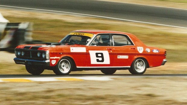 Moffat muscles his Phase 3 GTHO Falcon around the track in 1979.
