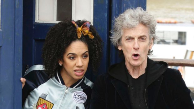 Peter Capaldi as Doctor Who with Pearl Mackie as his companion. 