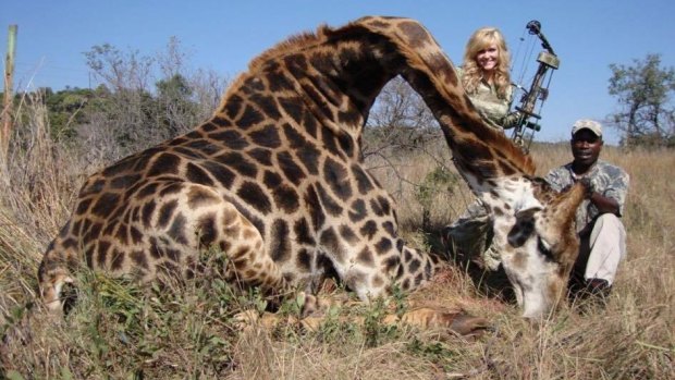 Rebecca Francis, in a picture from her Facebook page, of the giraffe she shot in Africa.
