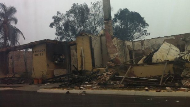 The fire ravaged Yarloop Hotel.