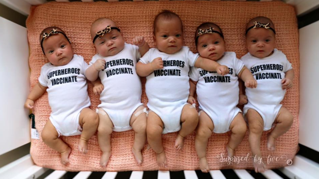 The quintuplets after their four month vaccinations. 