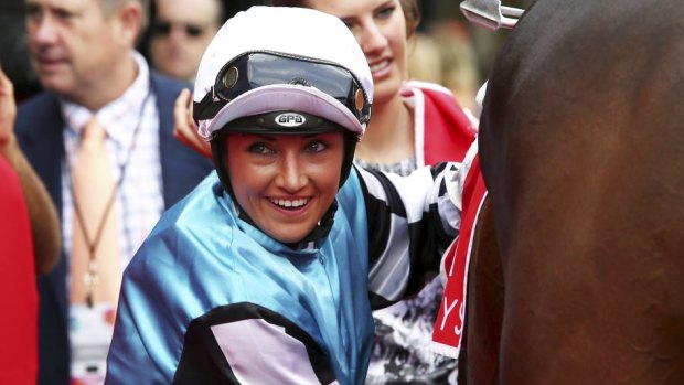 Tegan Harrison rides Southerly to victory at Eagle Farm Racecourse.