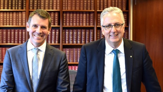 Big task: Premier Mike Baird with the new secretary of the NSW Education Department, Mark Scott.
