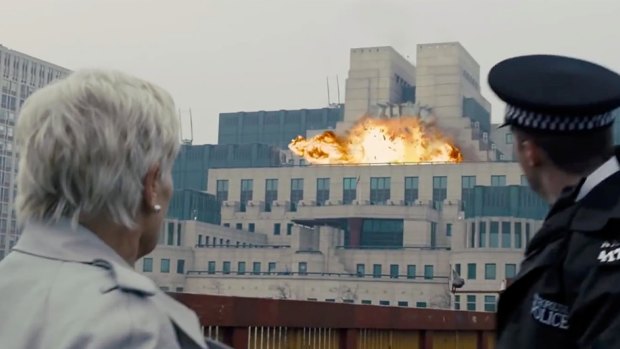 The MI6 buidling is blown up in <i>Skyfall</i>.