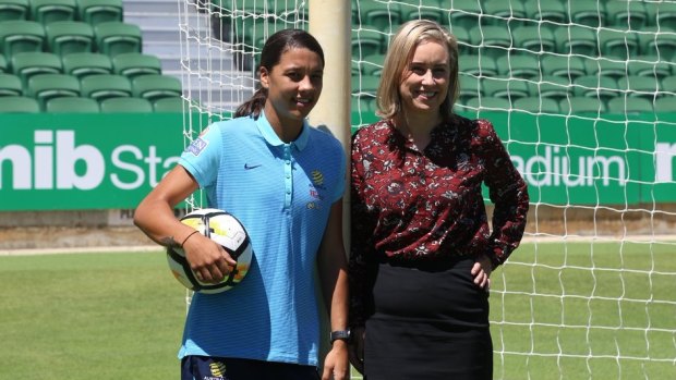 WA's soccer star Sam Kerr with Women's Interests minister Simone McGurk at the announcement.