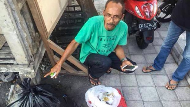 The Indonesian man who found the cut-up cards belonging to slain police officer Wayan Sudarsa in a bloodstained plastic bag.  