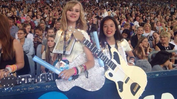 Lucy Sugerman, right, and Kealie Diamond's home-made costumes at the Taylor Swift concert.