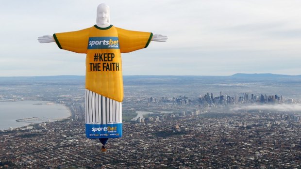 Betting stunt: the 46-metre balloon over Melbourne.
