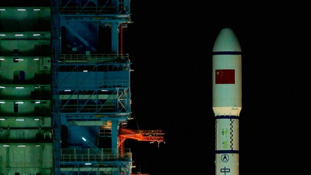 A Chinese rocket awaits launch at the Jiuquan Satellite Launch Centre.