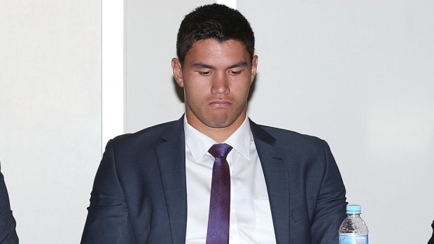 Ashen faced: Jordan McLean at the judiciary hearing before his seven-week ban after being found guilty of a dangerous throw.