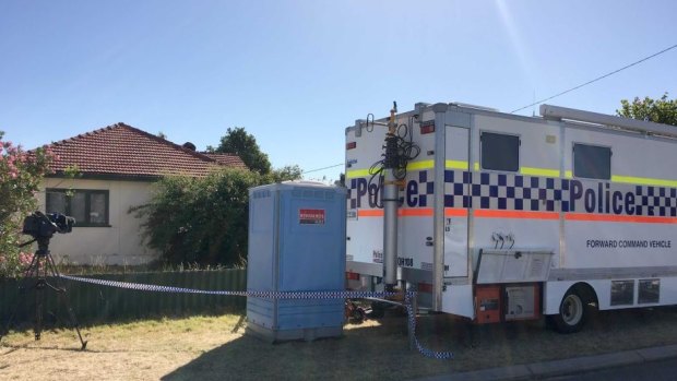 A police command post outside the Kewdale house searched by officers on Thursday.