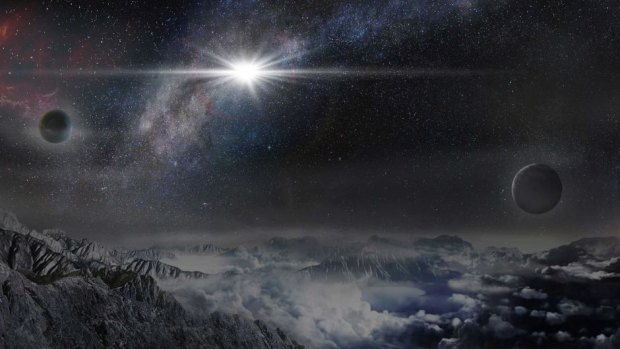 An artist's impression of the super-luminous supernova ASASSN-15lh as it would appear from an exoplanet located about 10,000 light-years from the blast.