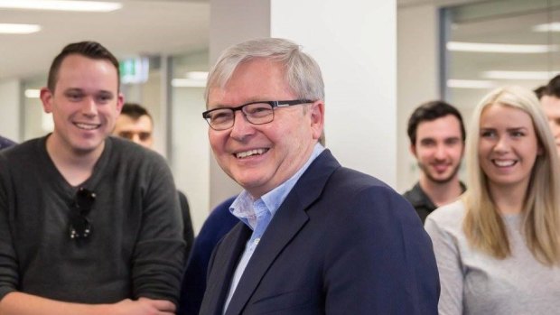 Kevin Rudd pictured at a meeting of Young Labor activists on Saturday.