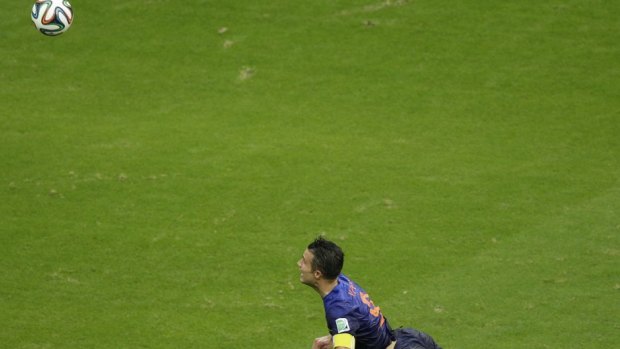 Flying inspiration: Robin van Persie's header against Spain.