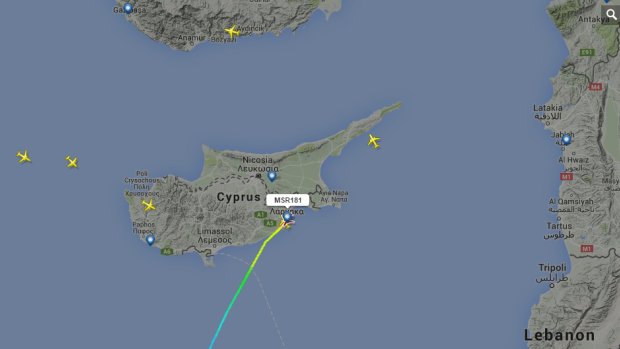 Flight MS181 landed in Larnaca on the island of Cyprus.