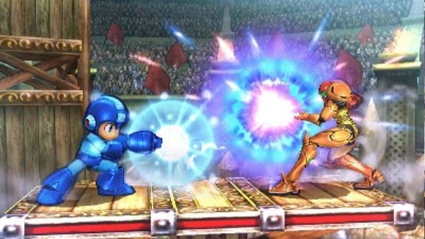 Power struggle: Mega Man and Samus power up.