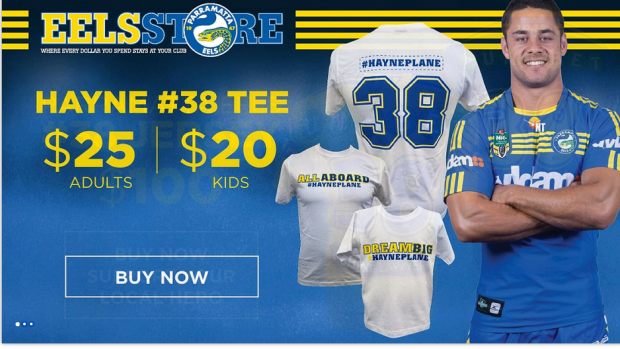 The Hayne No.38 T-shirt on sale at Parramatta's website.