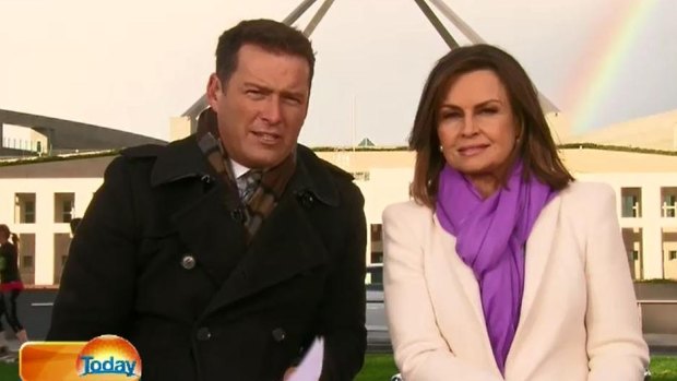 <i>Today</i> hosts Karl Stefanovic and Lisa Wilkinson broadcasting from Parliament House after the leadership spill.