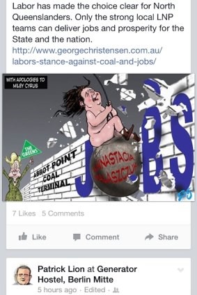 The cartoon uploaded to Liberal MP George Christensen's Facebook page.