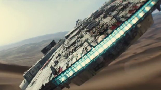 'You came in that thing? You're braver than I thought': The Millennium Falcon is more beat-up than ever.